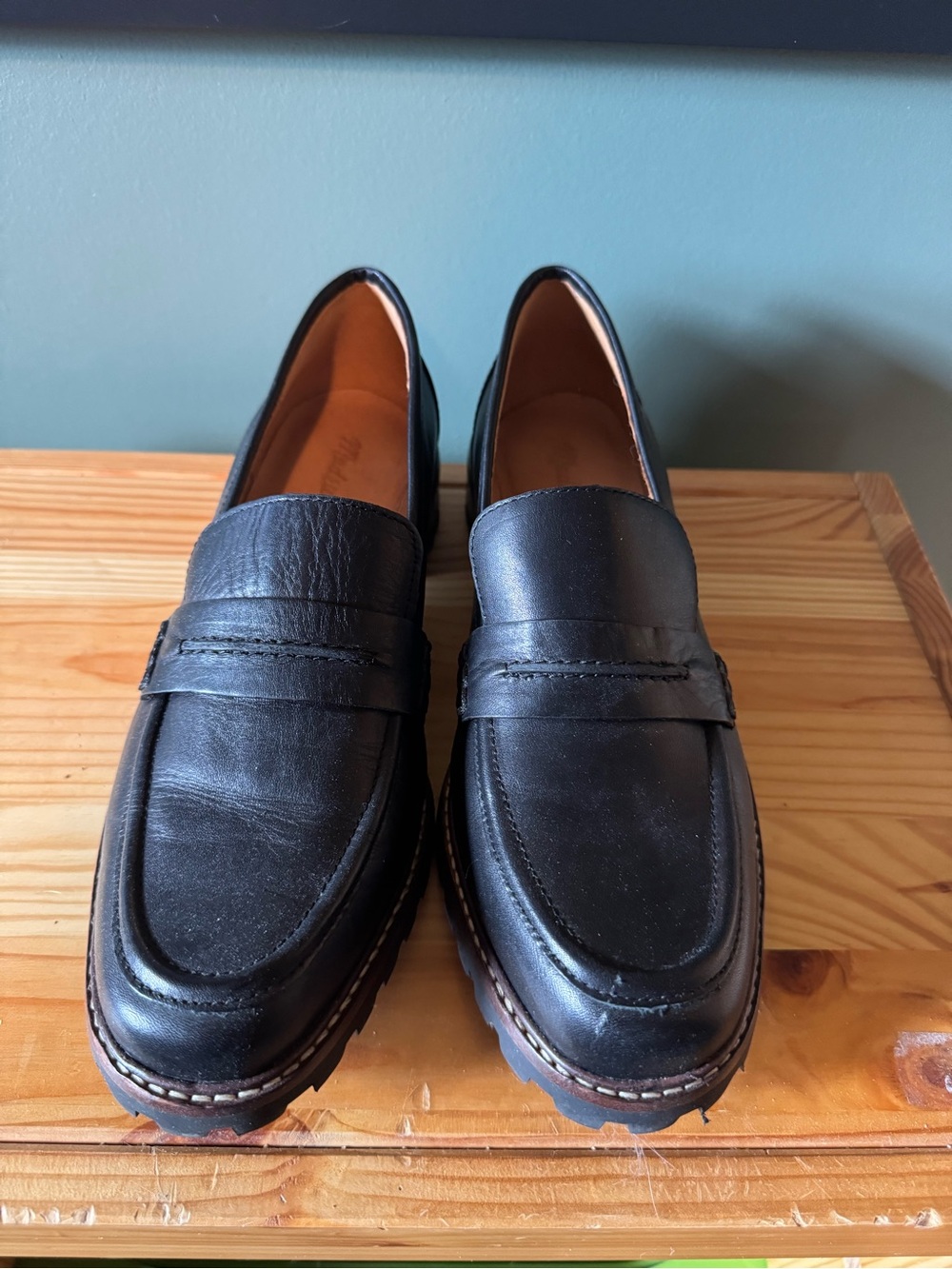 Madewell Black Leather Lugsole Loafers